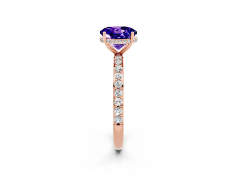 Rose gold Round Cut Tanzanite Solitaire Ring with Pavé Band and Hidden Halo_14
