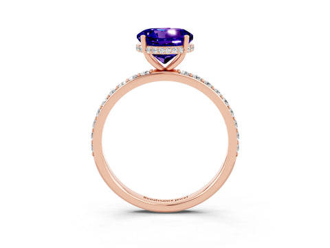 Rose gold Round Cut Tanzanite Solitaire Ring with Pavé Band and Hidden Halo_15