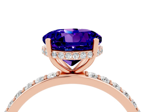 Rose gold Round Cut Tanzanite Solitaire Ring with Pavé Band and Hidden Halo_16