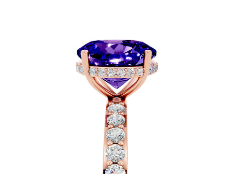 Rose gold Round Cut Tanzanite Solitaire Ring with Pavé Band and Hidden Halo_17