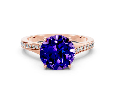 Rose gold Round Cut Tanzanite Solitaire Ring with Pavé Band and Prong Setting_12