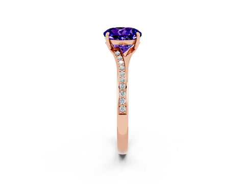 Rose gold Round Cut Tanzanite Solitaire Ring with Pavé Band and Prong Setting_14