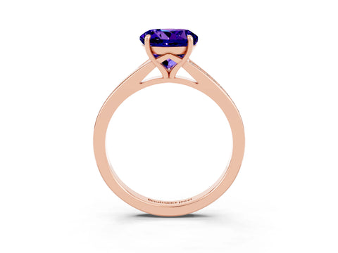 Rose gold Round Cut Tanzanite Solitaire Ring with Pavé Band and Prong Setting_15