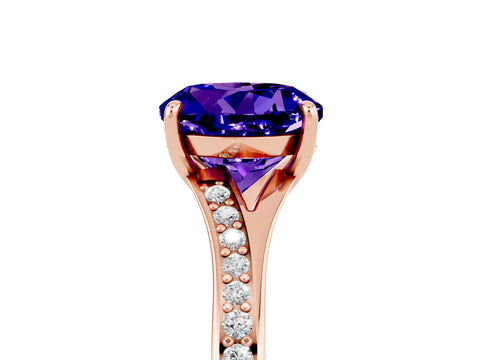 Rose gold Round Cut Tanzanite Solitaire Ring with Pavé Band and Prong Setting_17