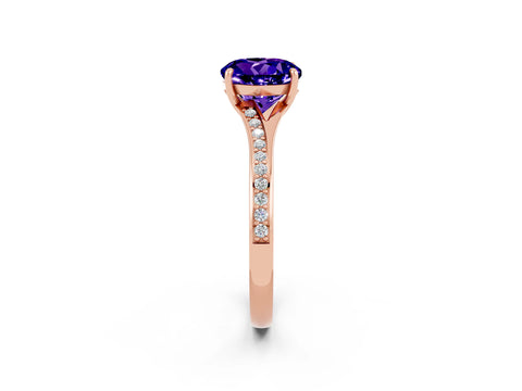Rose gold Round Cut Tanzanite Solitaire Ring with Pavé Band and Prong Setting_2