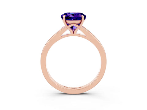 Rose gold Round Cut Tanzanite Solitaire Ring with Pavé Band and Prong Setting_3