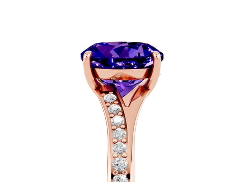 Rose gold Round Cut Tanzanite Solitaire Ring with Pavé Band and Prong Setting_5