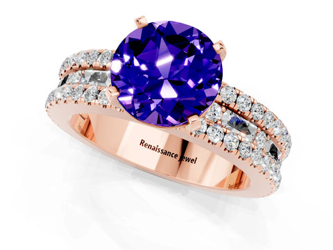 Rose gold Round Cut Tanzanite Solitaire Ring with Pavé and Channel Set Band_1