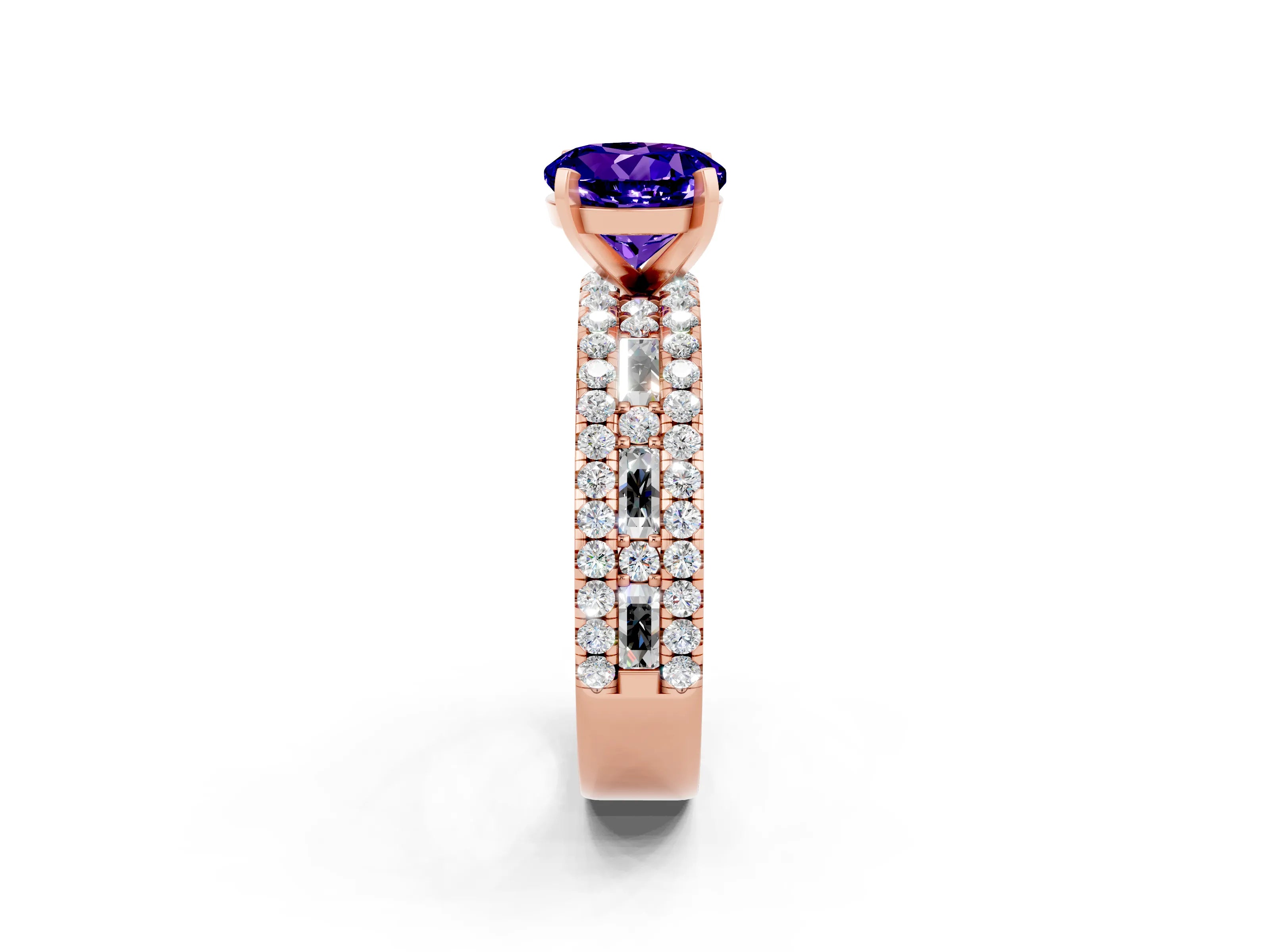 Rose gold Round Cut Tanzanite Solitaire Ring with Pavé and Channel Set Band_2