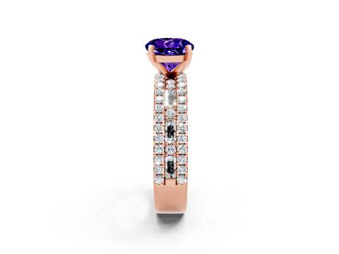 Rose gold Round Cut Tanzanite Solitaire Ring with Pavé and Channel Set Band_2