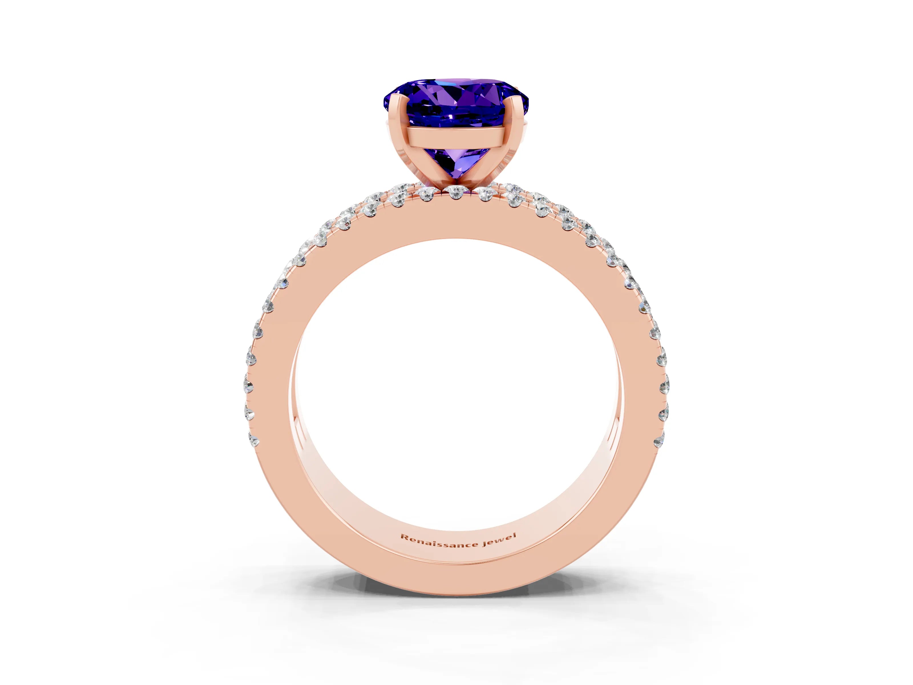 Rose gold Round Cut Tanzanite Solitaire Ring with Pavé and Channel Set Band_3