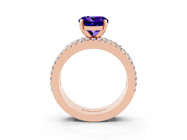 Rose gold Round Cut Tanzanite Solitaire Ring with Pavé and Channel Set Band