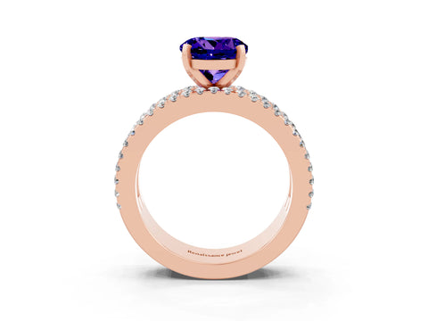 Rose gold Round Cut Tanzanite Solitaire Ring with Pavé and Channel Set Band_3