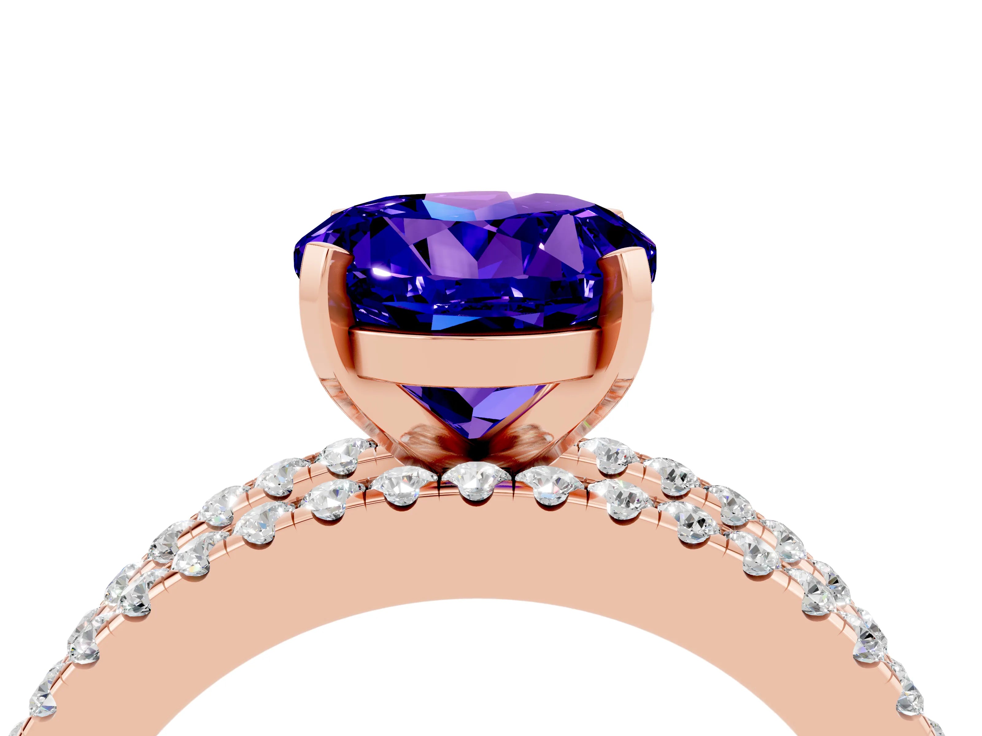 Rose gold Round Cut Tanzanite Solitaire Ring with Pavé and Channel Set Band_4
