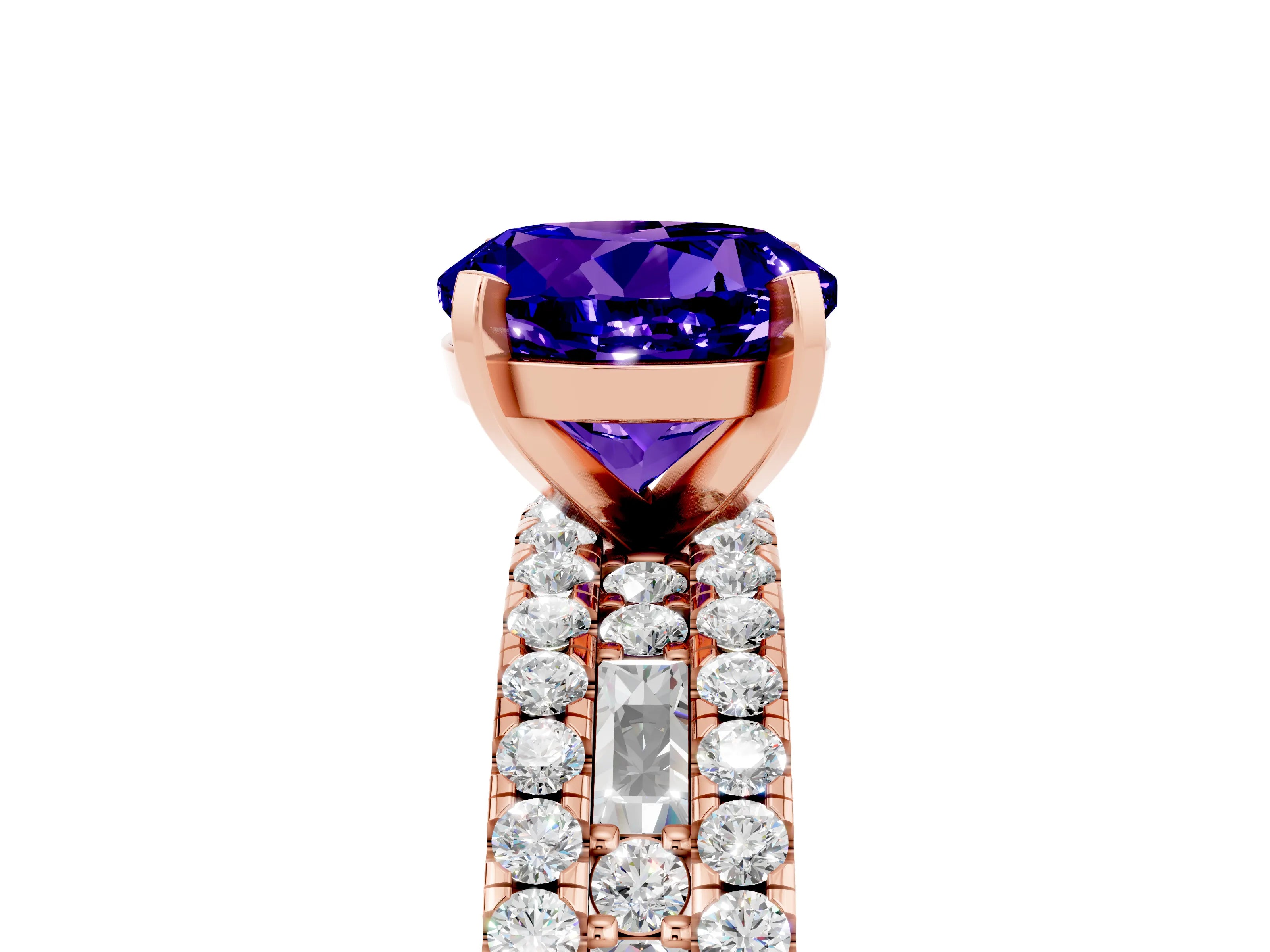Rose gold Round Cut Tanzanite Solitaire Ring with Pavé and Channel Set Band_5