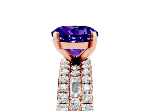 Rose gold Round Cut Tanzanite Solitaire Ring with Pavé and Channel Set Band_5