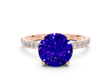 Rose gold Round Cut Tanzanite Solitaire Ring with Pave Band and Four Prong Setting_24