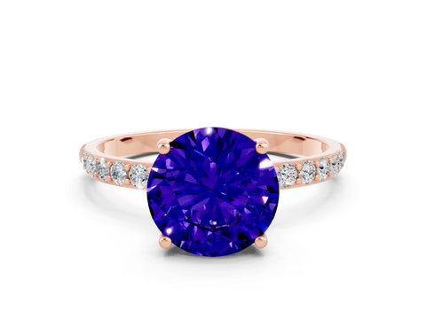 Rose gold Round Cut Tanzanite Solitaire Ring with Pave Band and Four Prong Setting_24