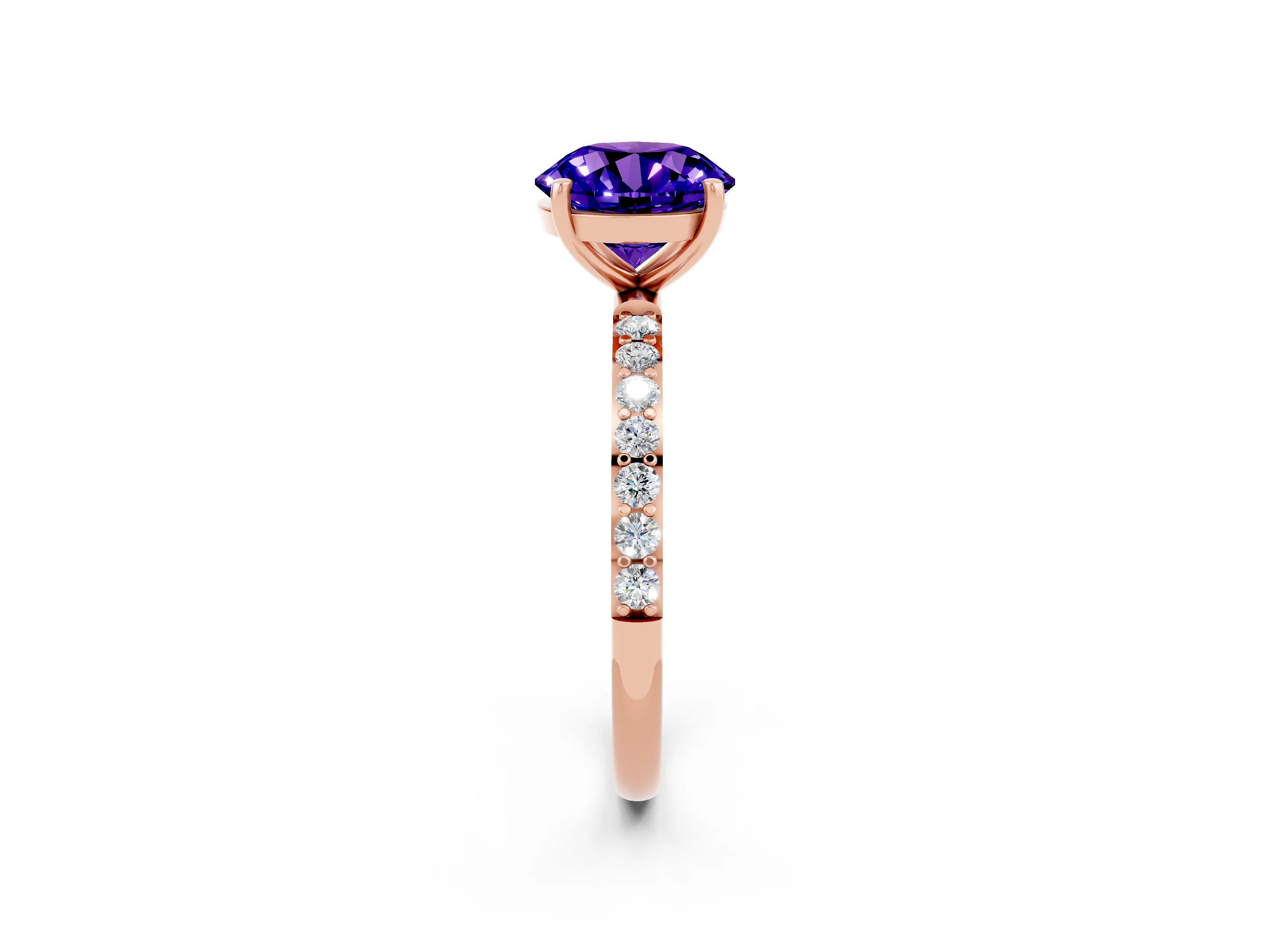 Rose gold Round Cut Tanzanite Solitaire Ring with Pave Band and Four Prong Setting_26