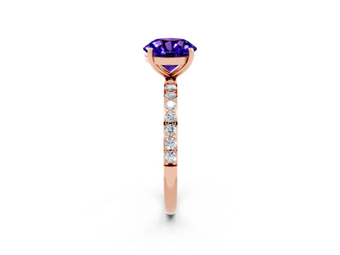 Rose gold Round Cut Tanzanite Solitaire Ring with Pave Band and Four Prong Setting_26