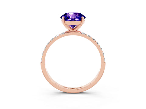 Rose gold Round Cut Tanzanite Solitaire Ring with Pave Band and Four Prong Setting_27