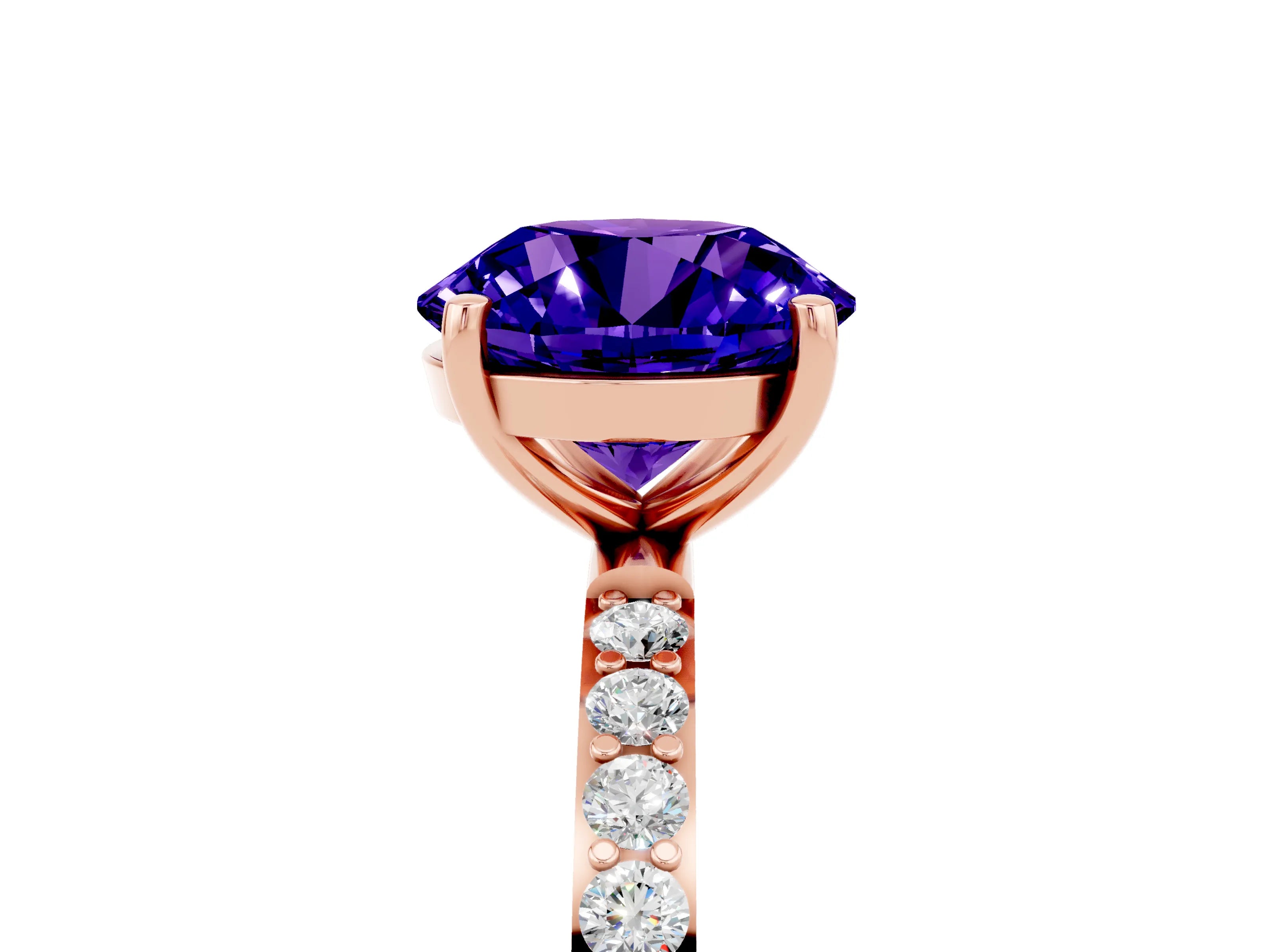 Rose gold Round Cut Tanzanite Solitaire Ring with Pave Band and Four Prong Setting_29