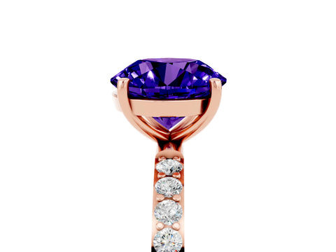 Rose gold Round Cut Tanzanite Solitaire Ring with Pave Band and Four Prong Setting_29