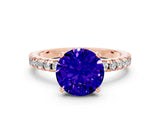 Rose gold Round Cut Tanzanite Solitaire Ring with Round  Pavé Band and Four-Prong Setting_36