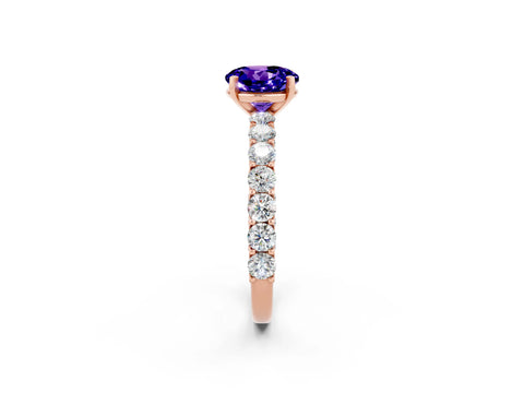 Rose gold Round Cut Tanzanite Solitaire Ring with Shared Prong Pavé Band and Four-Prong Setting_2