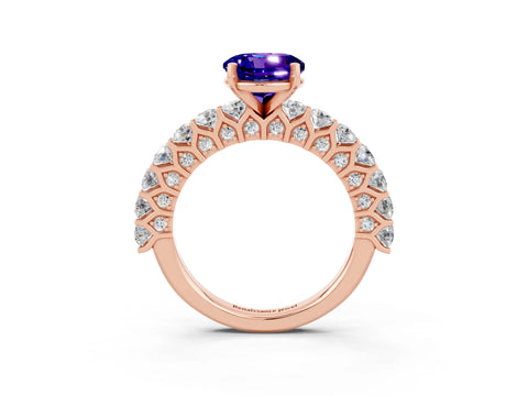 Rose gold Round Cut Tanzanite Solitaire Ring with Shared Prong Pavé Band and Four-Prong Setting_3
