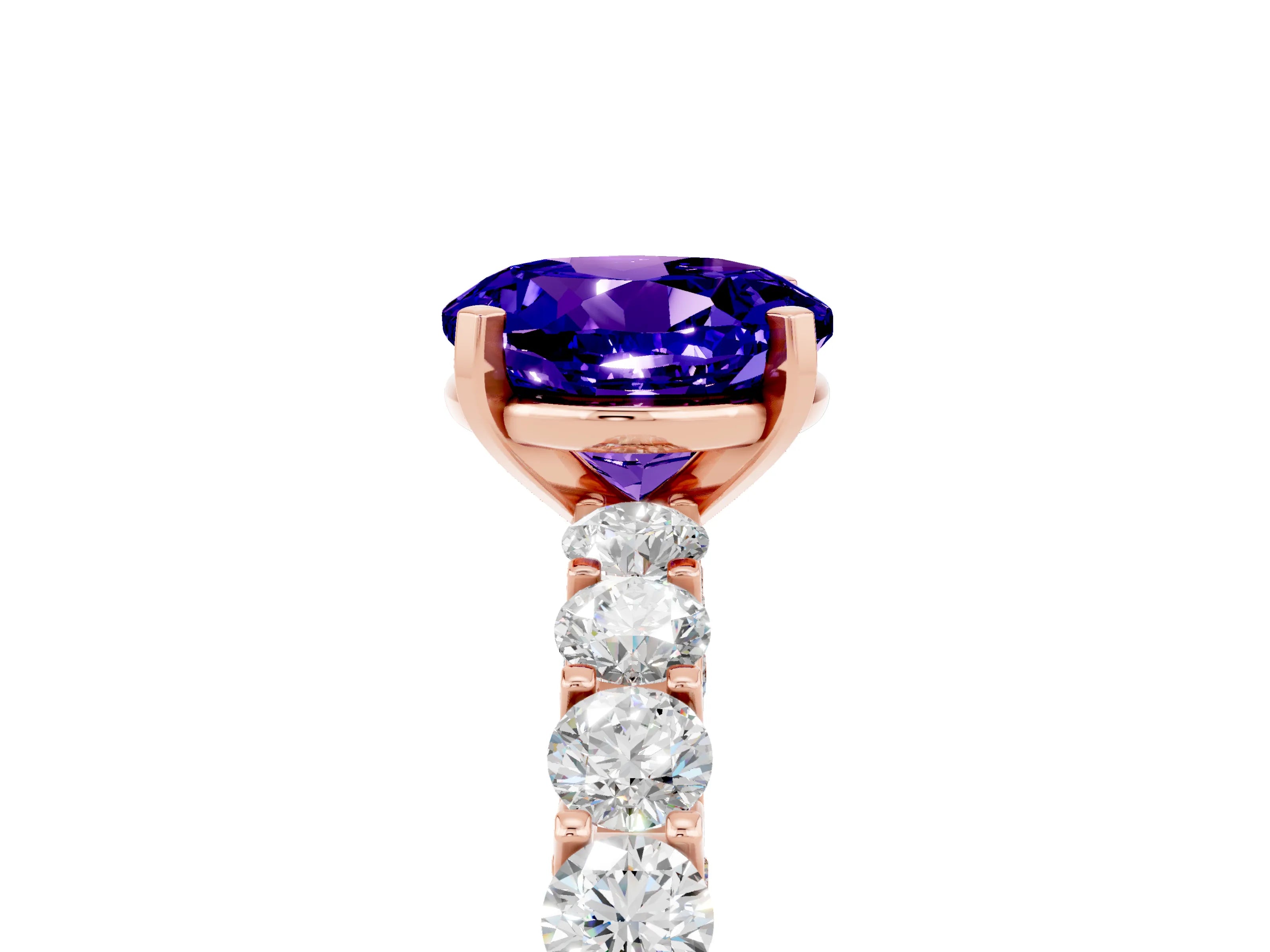 Rose gold Round Cut Tanzanite Solitaire Ring with Shared Prong Pavé Band and Four-Prong Setting_5