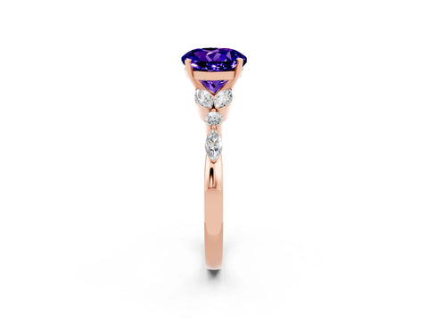 Rose gold Round Cut Tanzanite Solitaire Ring with Side Stones and Four-Prong Setting_14