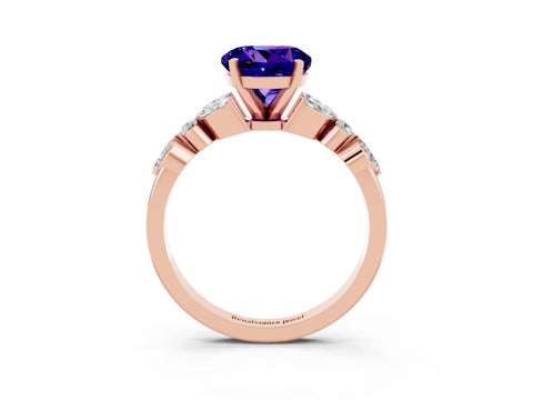 Rose gold Round Cut Tanzanite Solitaire Ring with Side Stones and Four-Prong Setting_15
