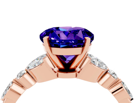 Rose gold Round Cut Tanzanite Solitaire Ring with Side Stones and Four-Prong Setting_16