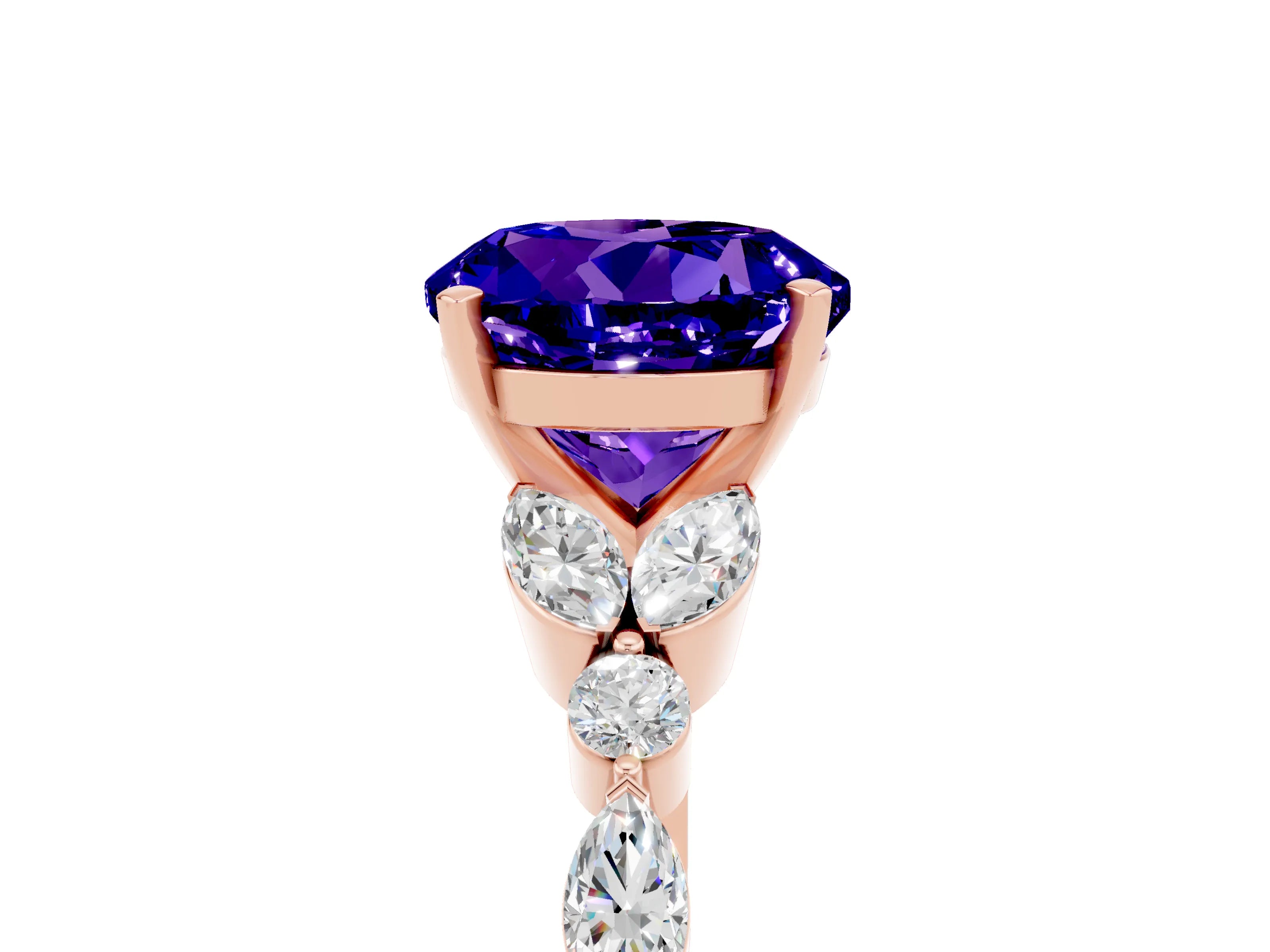 Rose gold Round Cut Tanzanite Solitaire Ring with Side Stones and Four-Prong Setting_17