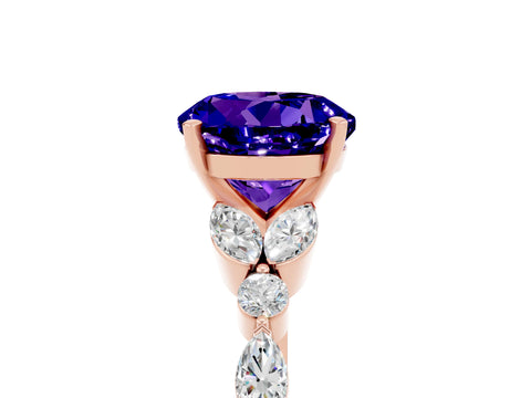 Rose gold Round Cut Tanzanite Solitaire Ring with Side Stones and Four-Prong Setting_17