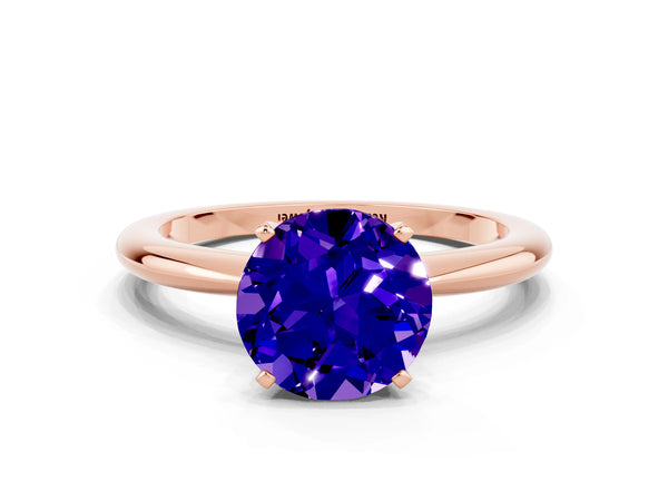 Rose gold Round Cut Tanzanite Solitaire Ring with Six-Prong Setting and Classic Band