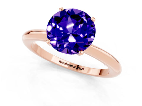 Rose gold Round Cut Tanzanite Solitaire Ring with Six-Prong Setting and Classic Band_1