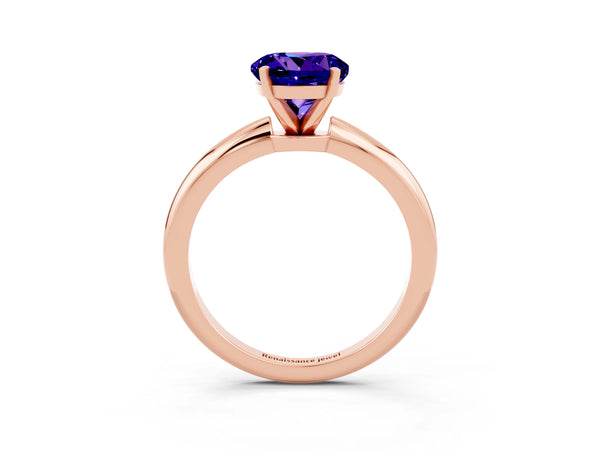 Rose gold Round Cut Tanzanite Solitaire Ring with Six-Prong Setting and Classic Band