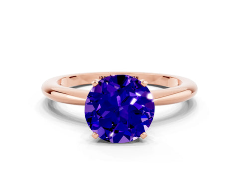 Rose gold Round Cut Tanzanite Solitaire Ring with Six-Prong Setting and Classic Band
