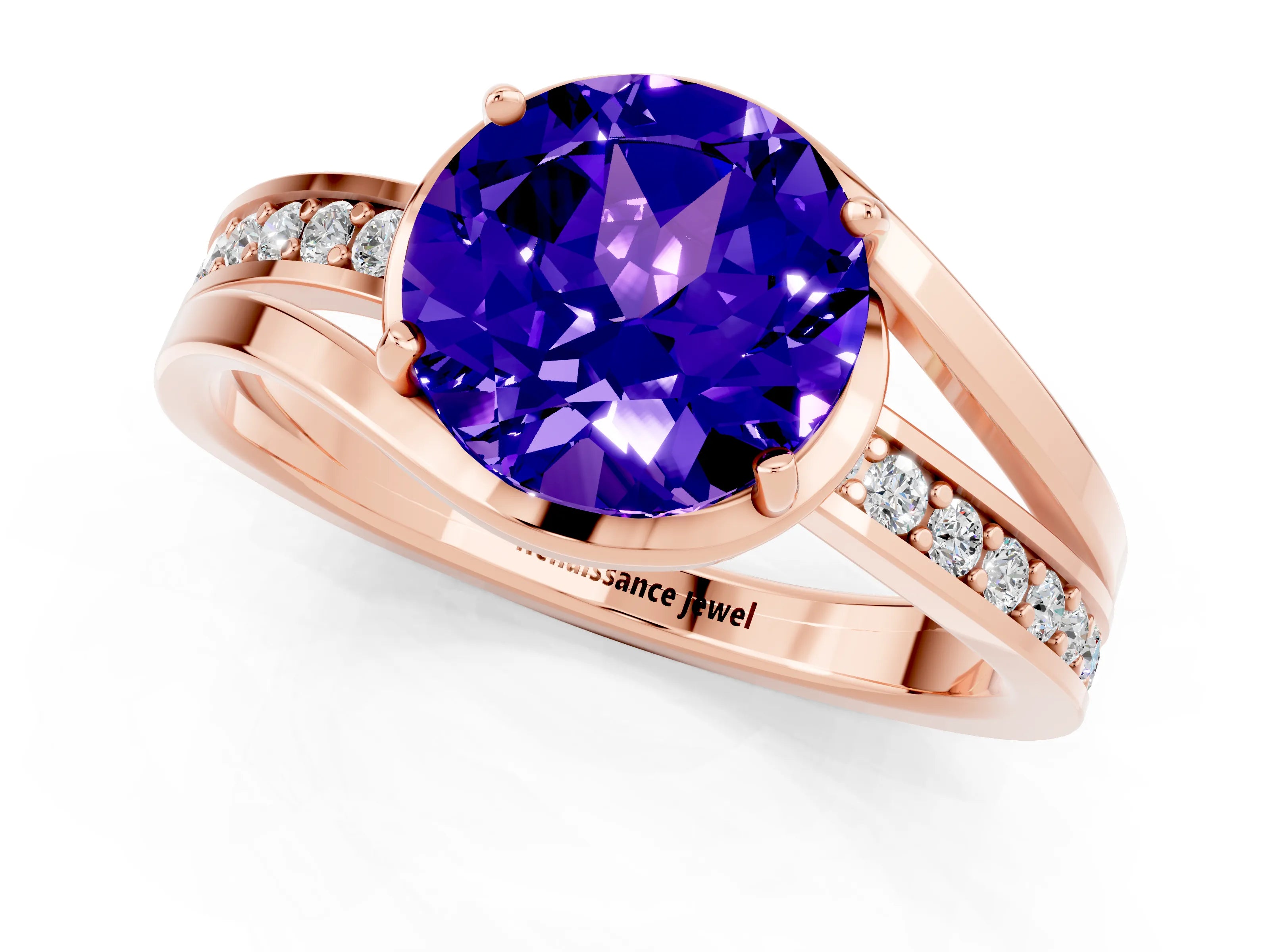 Rose gold Round Cut Tanzanite Solitaire Ring with Split Shank and Prong Setting_1