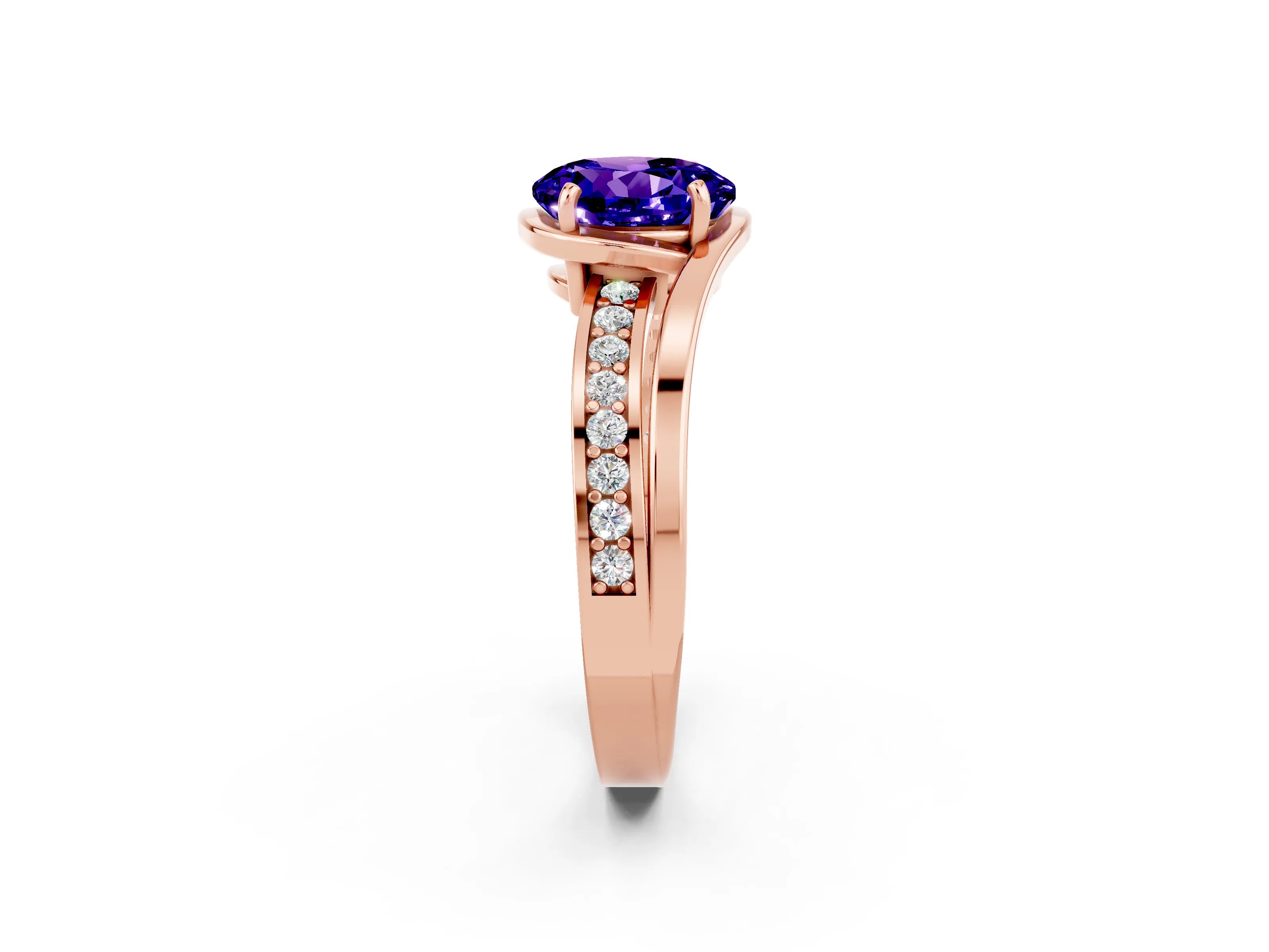 Rose gold Round Cut Tanzanite Solitaire Ring with Split Shank and Prong Setting_2