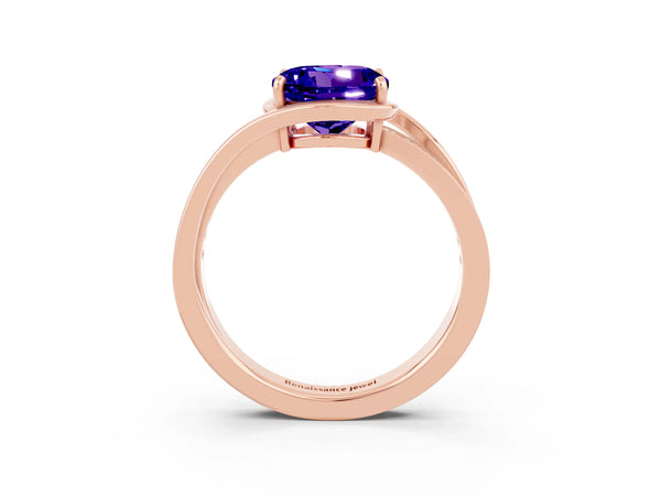 Rose gold Round Cut Tanzanite Solitaire Ring with Split Shank and Prong Setting