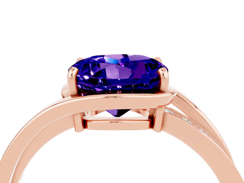 Rose gold Round Cut Tanzanite Solitaire Ring with Split Shank and Prong Setting_4