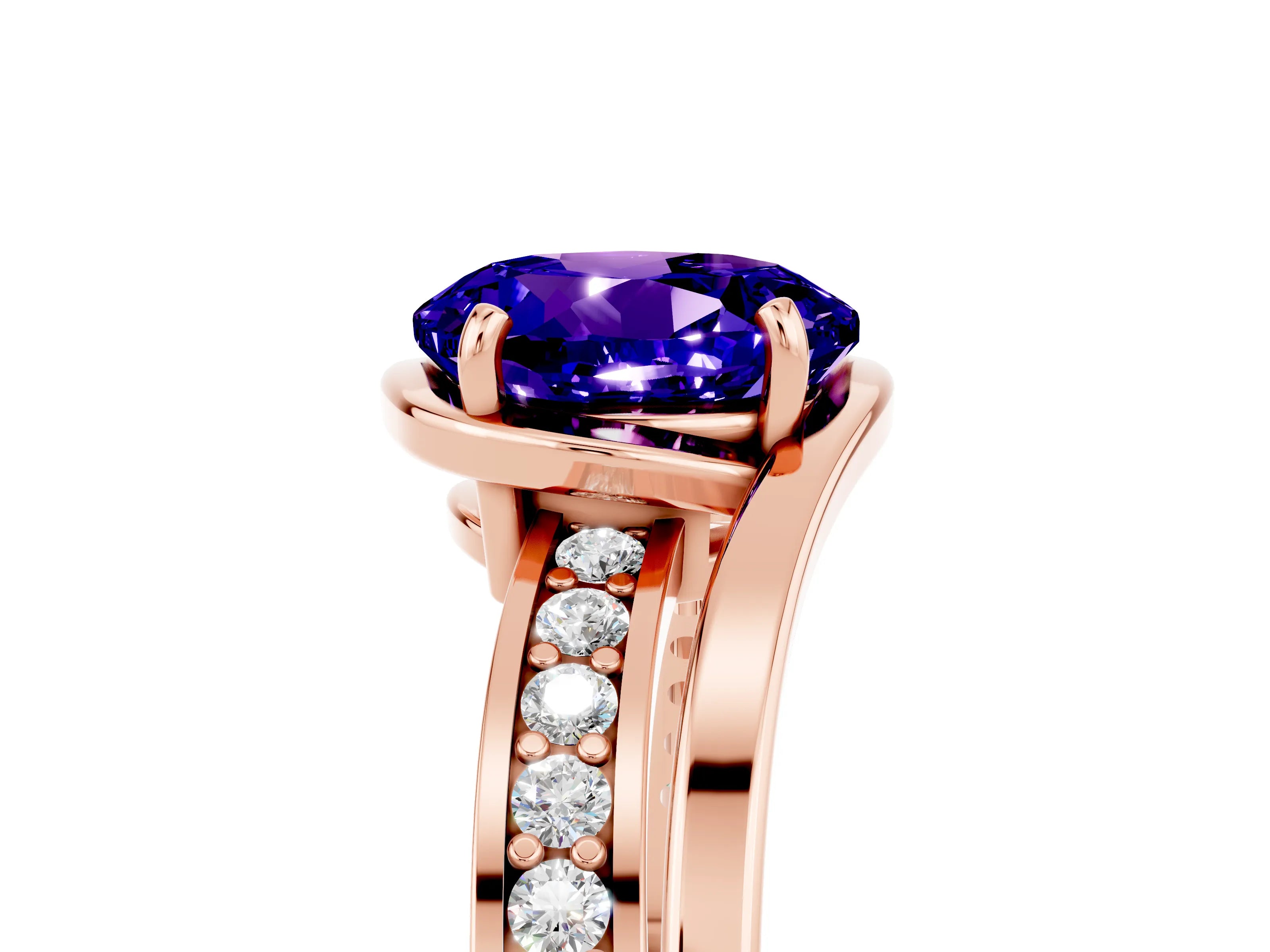 Rose gold Round Cut Tanzanite Solitaire Ring with Split Shank and Prong Setting_5