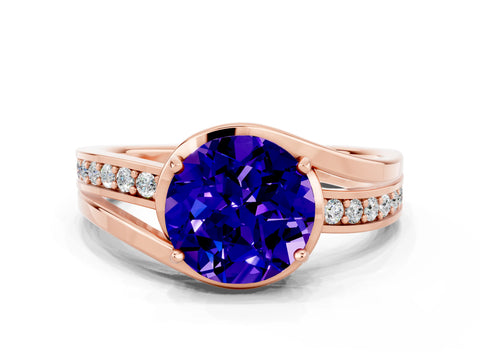 Rose gold Round Cut Tanzanite Solitaire Ring with Split Shank and Prong Setting
