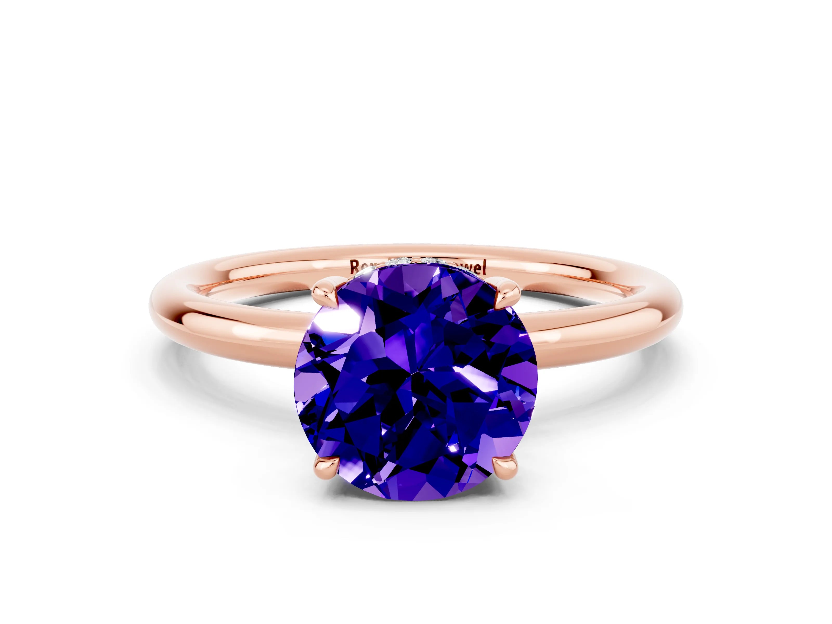 Rose gold Round Cut Tanzanite Solitaire Ring with Thin Band and Four-Prong Setting_12
