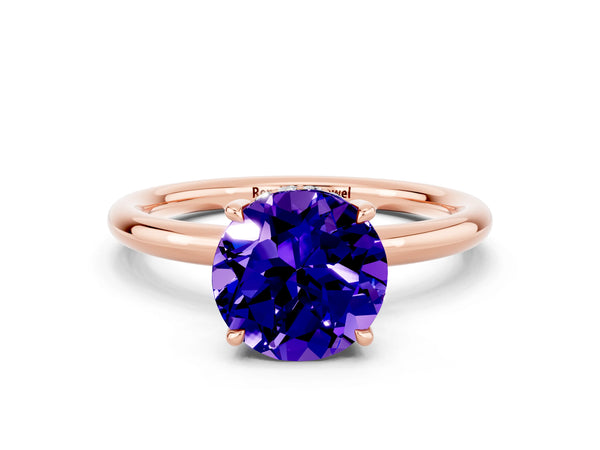 Rose gold Round Cut Tanzanite Solitaire Ring with Thin Band and Four-Prong Setting
