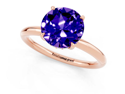Rose gold Round Cut Tanzanite Solitaire Ring with Thin Band and Four-Prong Setting_13