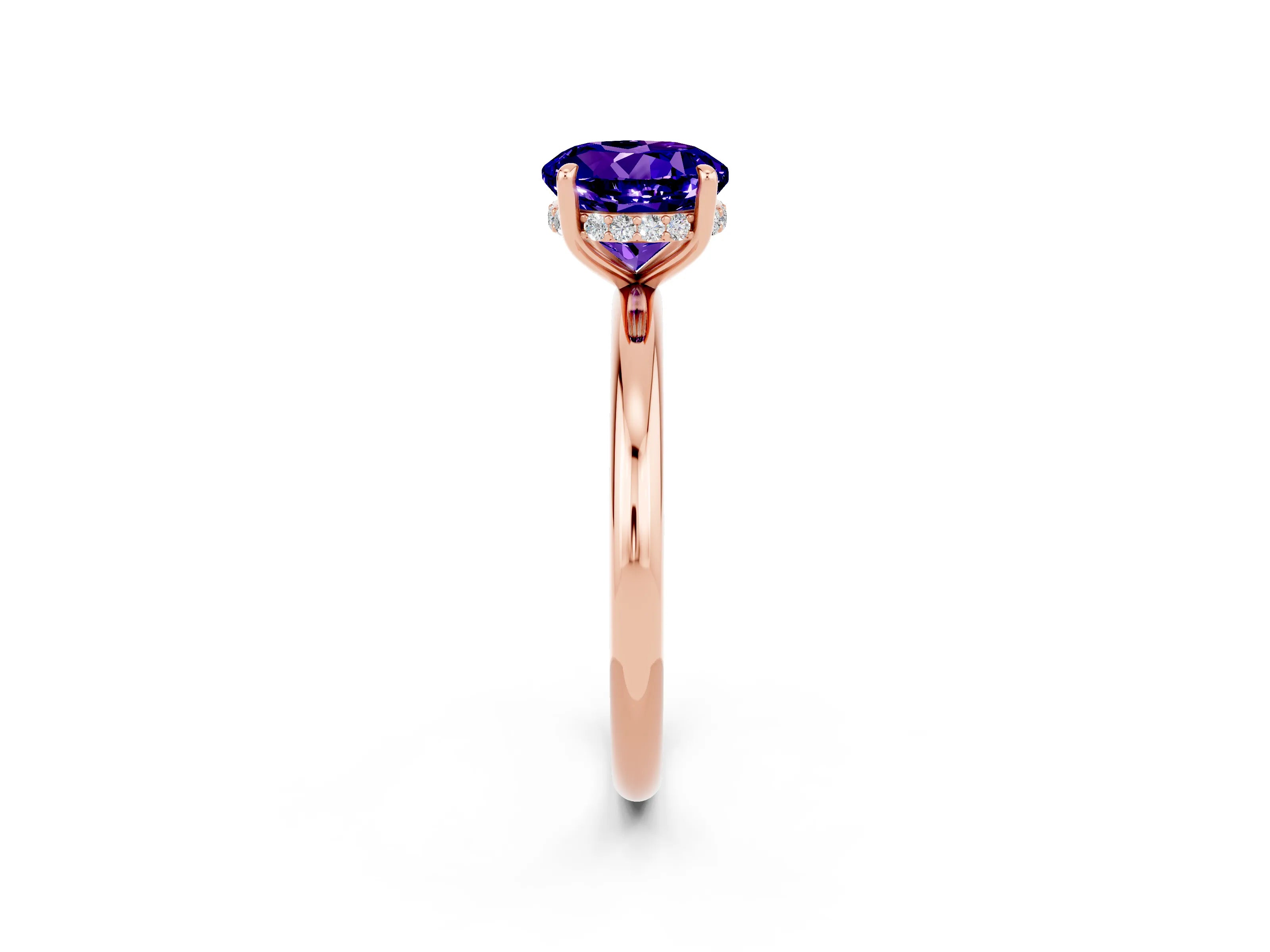 Rose gold Round Cut Tanzanite Solitaire Ring with Thin Band and Four-Prong Setting_14